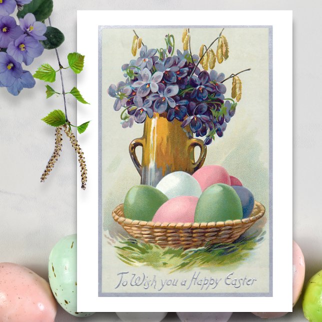 Tarjeta Festiva Huevos de Pascua con violetas (Subido por el creador)