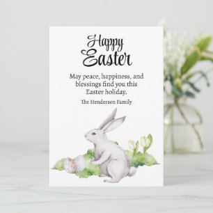 Tarjeta Festiva Huevos de Pascua & Conejo Blanco Acuarela Feliz Pa