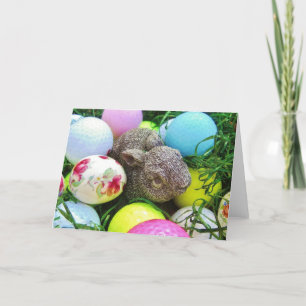Tarjeta Festiva Huevos de Pascua, Conejo, Bolas de Golf de colores