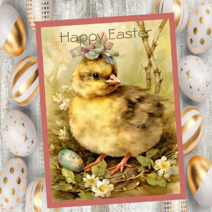 Tarjeta Festiva Huevos de Pascua de pollo lindo bosque