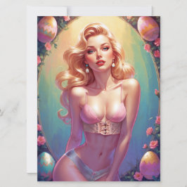 Tarjeta Festiva Huevos de Pascua de Ropa Interior Rosa Blonde Pinu