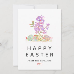 Tarjeta Festiva Huevos de Pascua Florales Elegantes Feliz Pascua