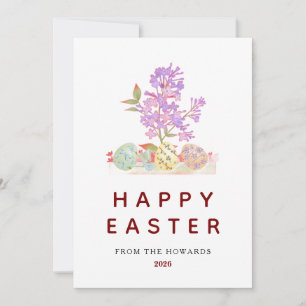 Tarjeta Festiva Huevos de Pascua Florales Elegantes Feliz Pascua