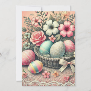 Tarjeta Festiva Huevos de Pascua florales flores encaje acuarela p