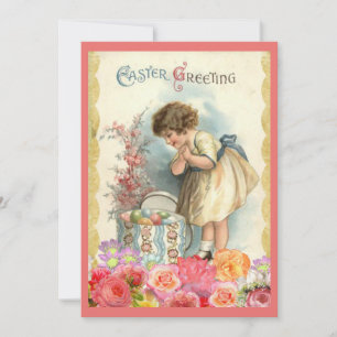 Tarjeta Festiva Huevos de Pascua Flores Retro Vintage