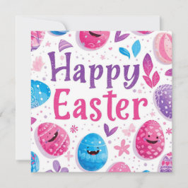 Tarjeta Festiva Huevos de Pascua morados y rosas personalizados de