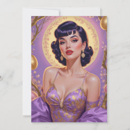 Tarjeta Festiva Huevos de Pascua Pin-Up Morena Dorados y Morados