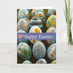Tarjeta Festiva Huevos de Pascua pintados de azul