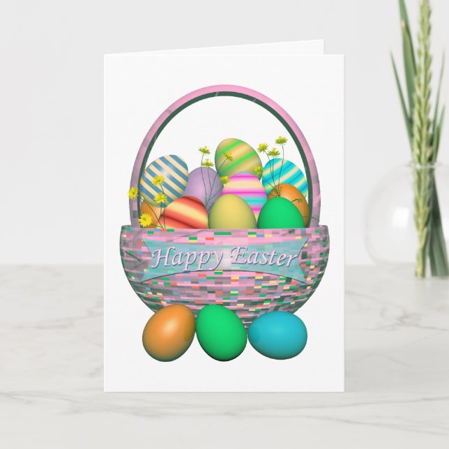 Tarjeta Festiva Huevos de Pascua pintados en la canasta (Anverso)