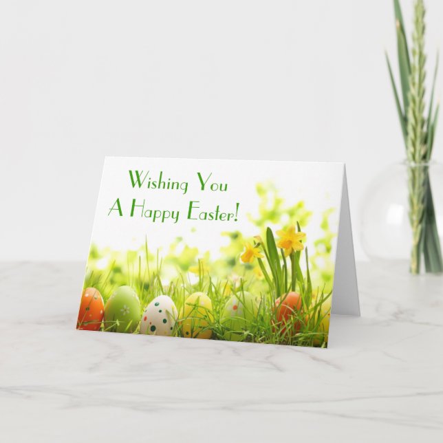 Tarjeta Festiva Huevos de Pascua que ocultan en hierba con los (Anverso)