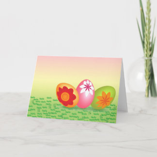Tarjeta Festiva Huevos de Pascua rosados amarillos