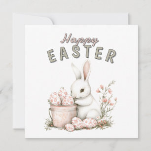 Tarjeta Festiva Huevos de Pascua Rosados Blancos Bunny & Toile