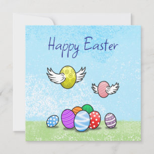 Tarjeta Festiva Huevos de Pascua Voladores Felices
