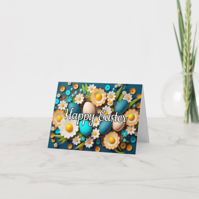 Tarjeta Festiva Huevos de Pascua y Collage de las flores de primav (Anverso)