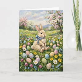 Tarjeta Festiva Huevos de Pascua y conejito inspiradores de primav