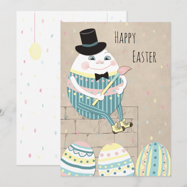Tarjeta Festiva Huevos de Pascua y Humpty Dumpty (Anverso / Reverso)
