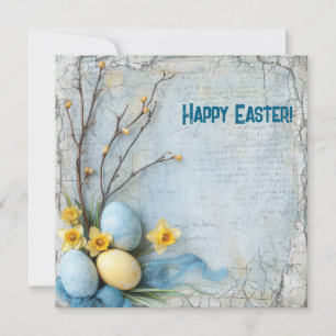 Tarjeta Festiva Huevos de Pascua y narcisos a la antigua usanza
