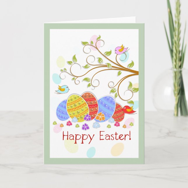 Tarjeta Festiva Huevos De Pascua Y Pascua Feliz Para Los Aves (Anverso)