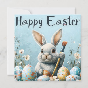 Tarjeta Festiva Huevos de pintura de conejitos de Pascua: Arte de