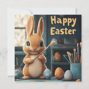 Tarjeta Festiva Huevos de pintura de conejitos de Pascua: Arte de
