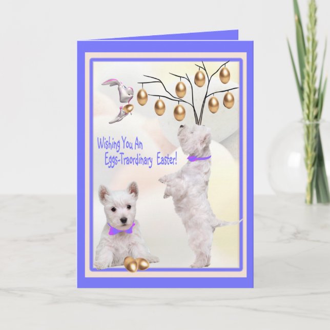 Tarjeta Festiva Huevos del perrito de Westie - deseos de (Anverso)