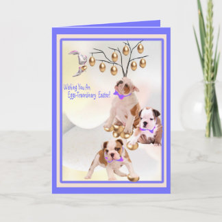 Tarjeta Festiva Huevos del perrito del bulldog - deseos de