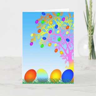 Tarjeta Festiva Huevos divertidos y coloridos con pascua feliz