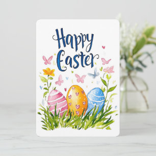 Tarjeta Festiva Huevos felices de las acuarelas de Pascua