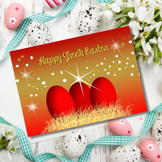 Tarjeta Festiva Huevos felices del rojo de Pascua del Griego (Subido por el creador)