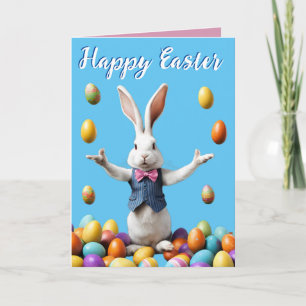 Tarjeta Festiva Huevos malabares de conejo de pascua