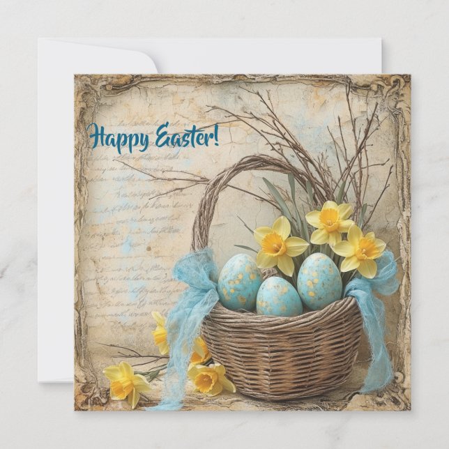 Tarjeta Festiva Huevos pasteles azules y amarillos de Pascua y daf (Anverso)