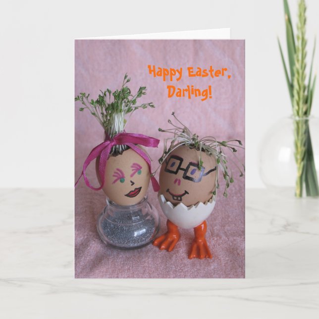 Tarjeta Festiva Huevos románticos de pascua con serie de pelo (Anverso)