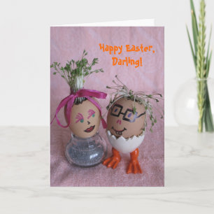 Tarjeta Festiva Huevos románticos de pascua con serie de pelo