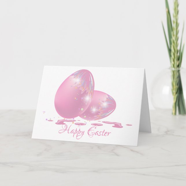 Tarjeta Festiva Huevos rosados de Pascua sencillamente elegantes (Anverso)