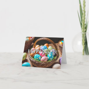 Tarjeta Festiva Huevos y cesta decorativos coloridos para las fies