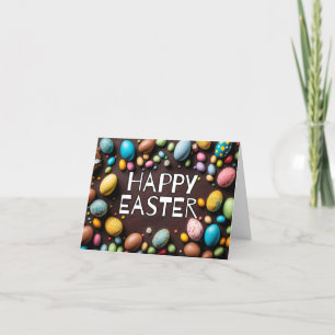 Tarjeta Festiva Huevos y dulces alegres y coloridos Feliz Pascua