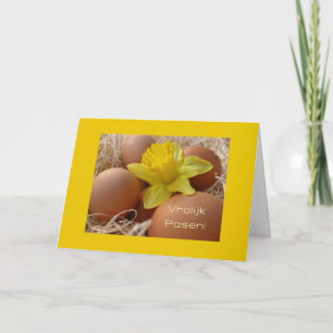 Tarjeta Festiva Huevos y saludos daffodil de Pascua - hollín