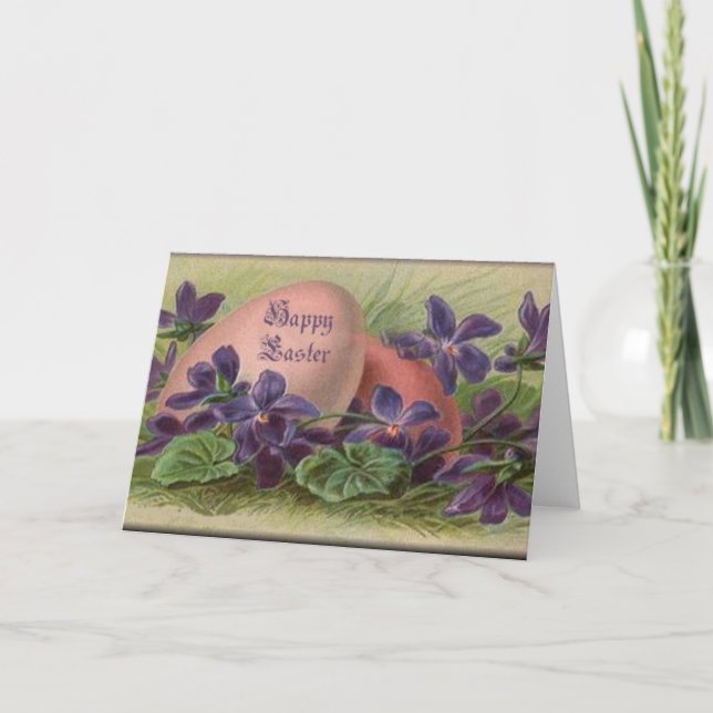Tarjeta Festiva Huevos y violetas de Pascua (Anverso)
