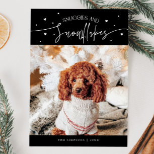 Tarjeta Festiva Huggs y Snowflakes Dog Photo Black Navidades