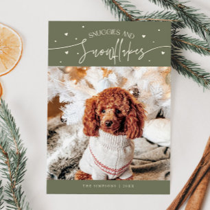 Tarjeta Festiva Huggs y Snowflakes Perro Masticar Navidades verdes