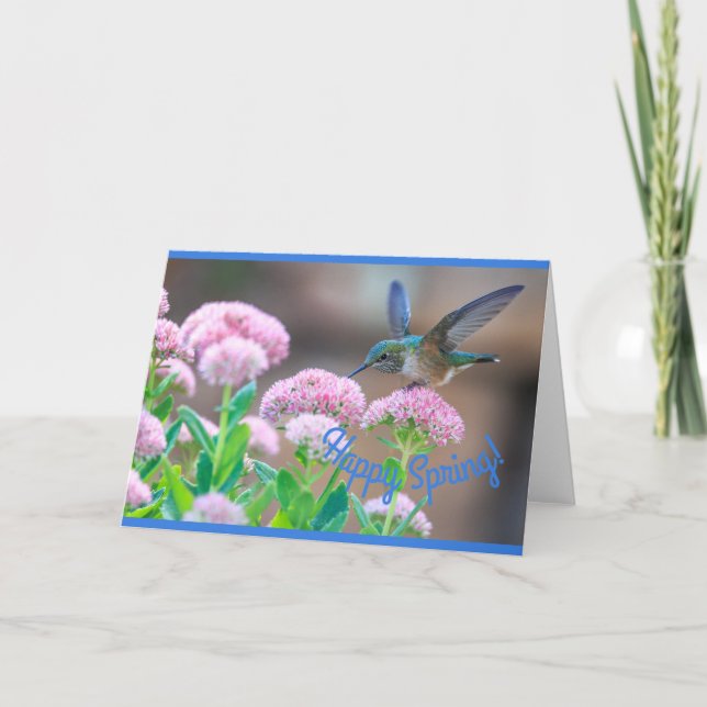 Tarjeta Festiva Hummingbird Happy Spring (Anverso)