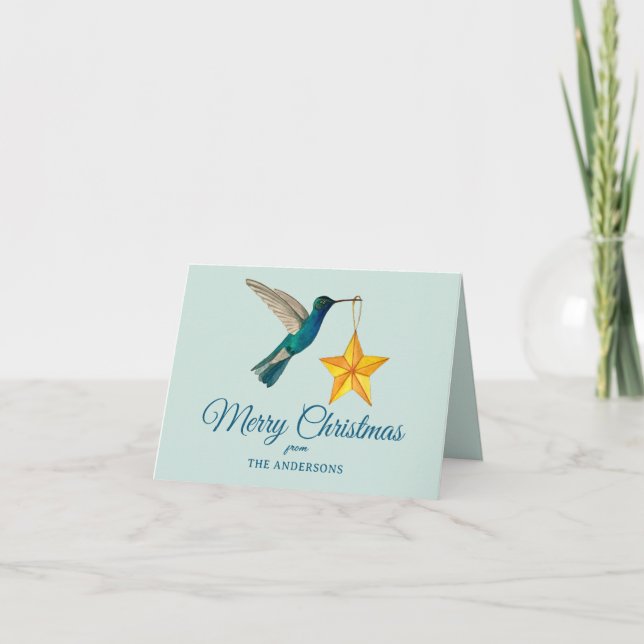 Tarjeta Festiva Hummingbird personalizado Merry Christmas (Anverso)