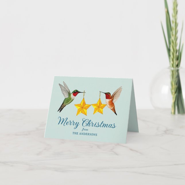 Tarjeta Festiva Hummingbird personalizado Merry Christmas (Anverso)