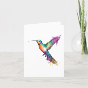 Tarjeta Festiva Hummingbird retrato a con acuarelas y plumas