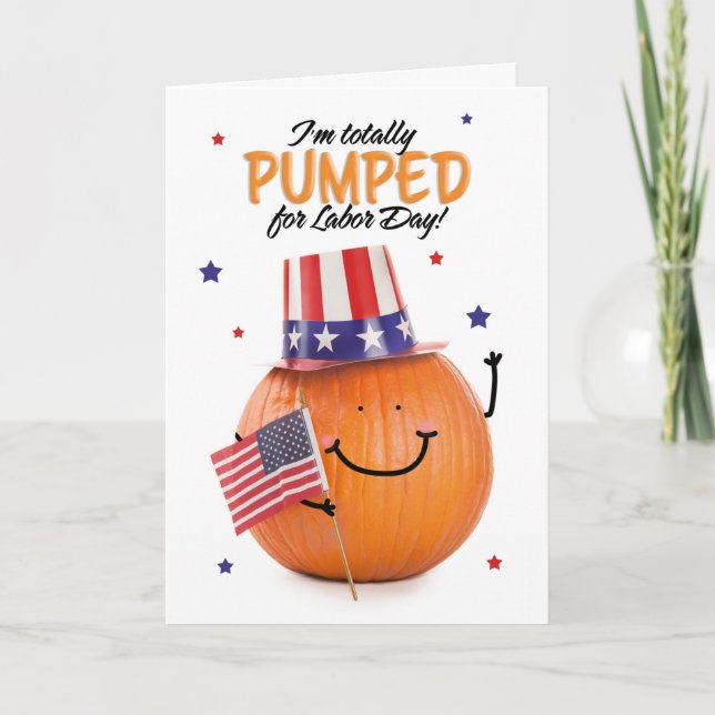 Tarjeta Festiva Humor de calabaza patriótica feliz Día del Trabajo (Anverso)