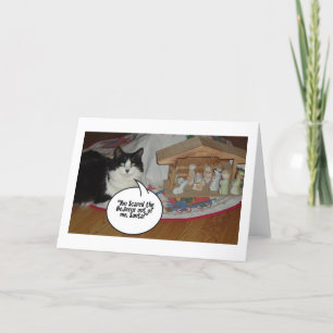 Tarjeta Festiva Humor de gato negro y blanco para navidades