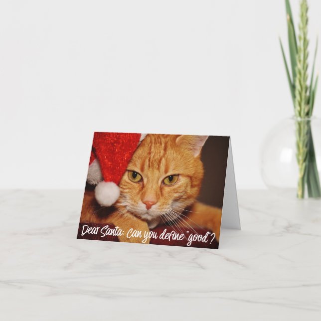 Tarjeta Festiva Humor de gato: Querido Santa Define el bien | Pet  (Anverso)