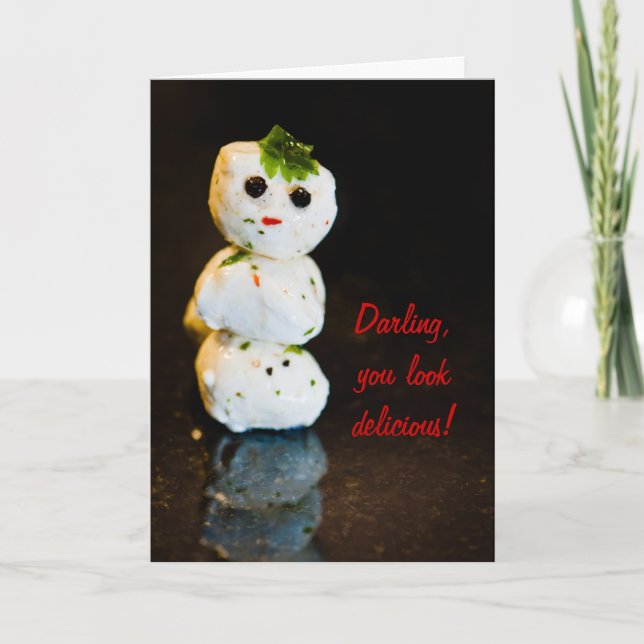 Tarjeta Festiva Humor de Snowman de Mozzarella Ball (Anverso)