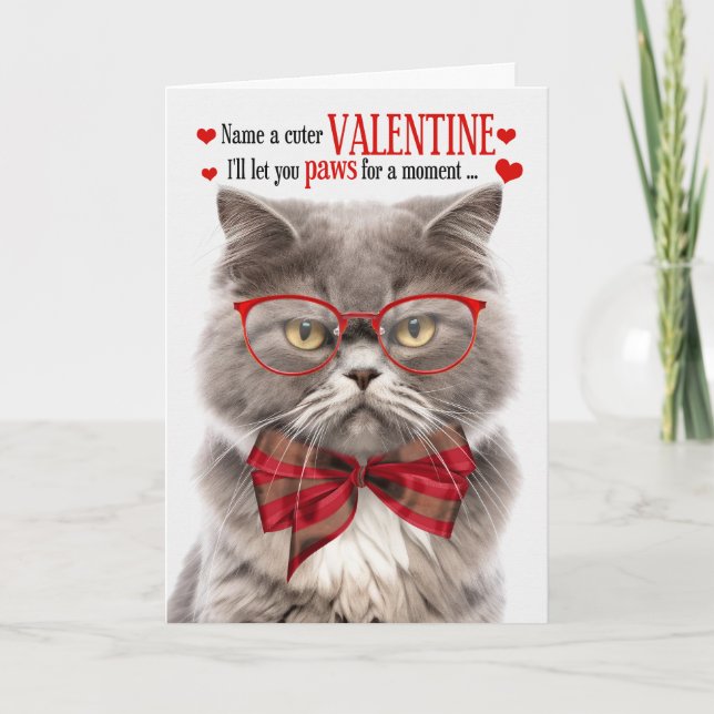 Tarjeta Festiva Humor felino de San Valentín de gato persa humeant (Anverso)