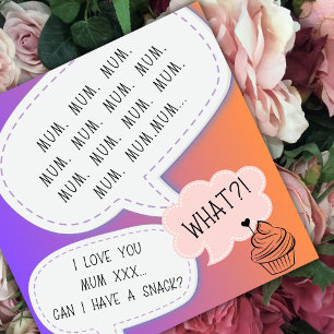 Tarjeta Festiva humor gracioso quequitos MAMÁ púrpura día de madre
